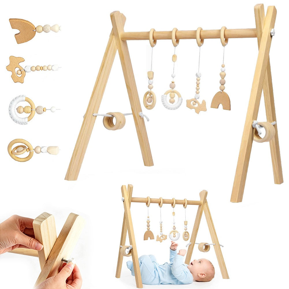 EDUCATIONAL GYM WOODEN FOLDING STAND WITH PENDANTS FOR BABY