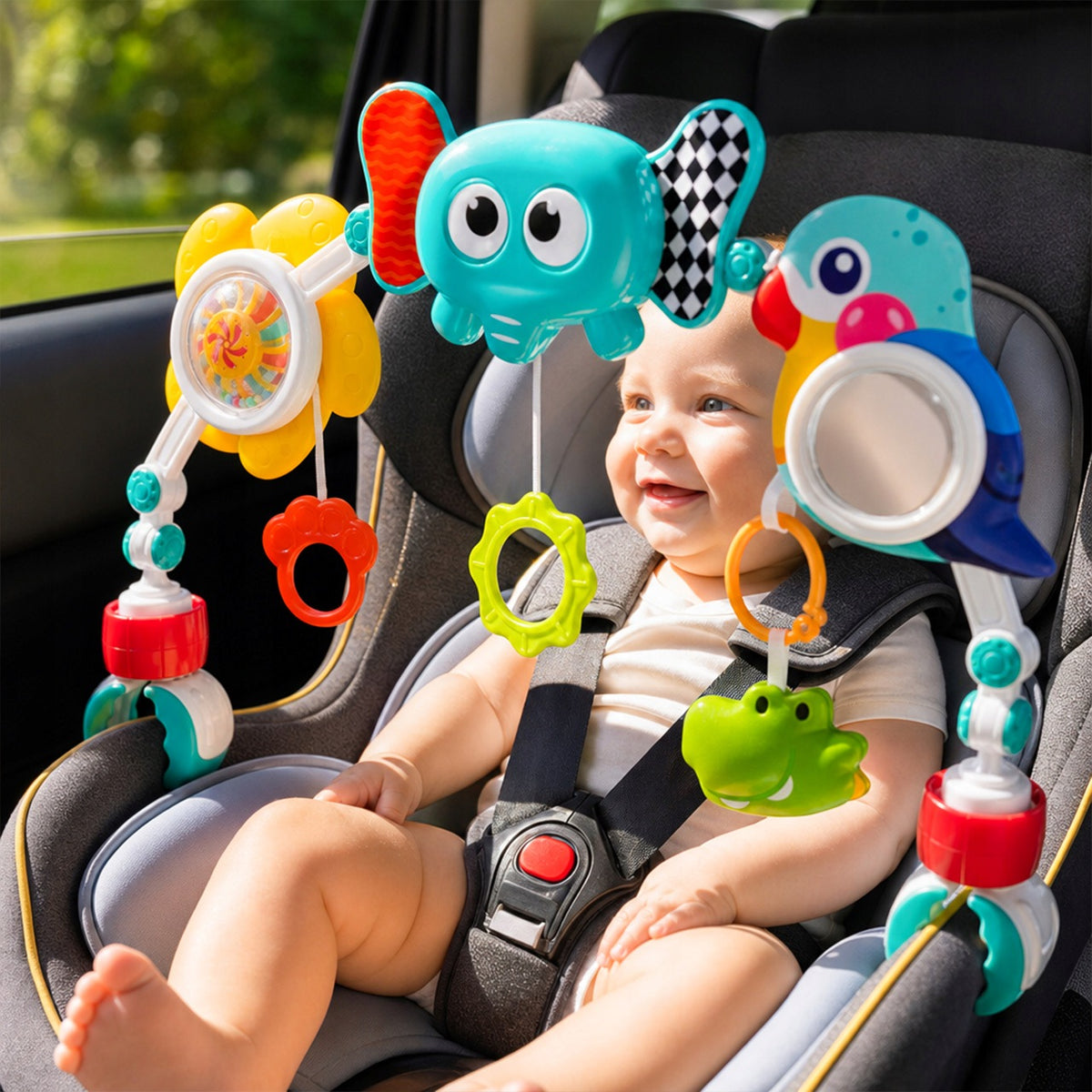 EDUCATIONAL HEADBAND FOR CRIB AND STROLLER ELEPHANT WITH MIRROR AND PENDANTS Packaging status original