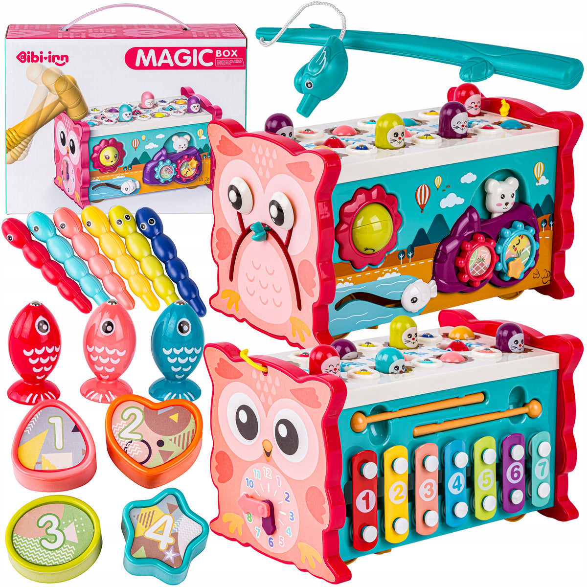 EDUCATIONAL INTERACTIVE 8in1 TOY for Kids Cymbals Fish Clock Hammer