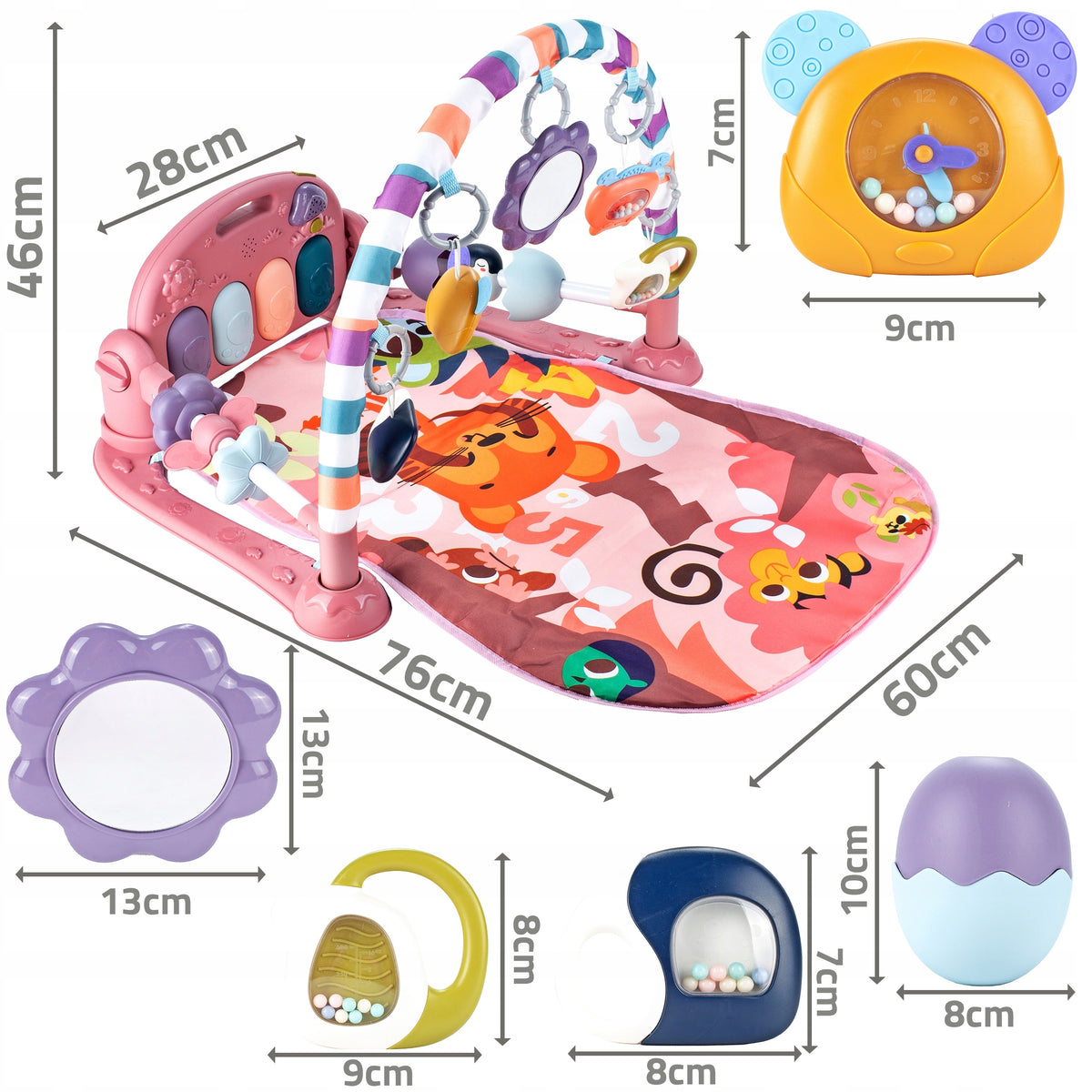 EDUCATIONAL MAT WITH PIANO LARGE INTERACTIVE RATTLE TEETHERS PINK Batteries included no