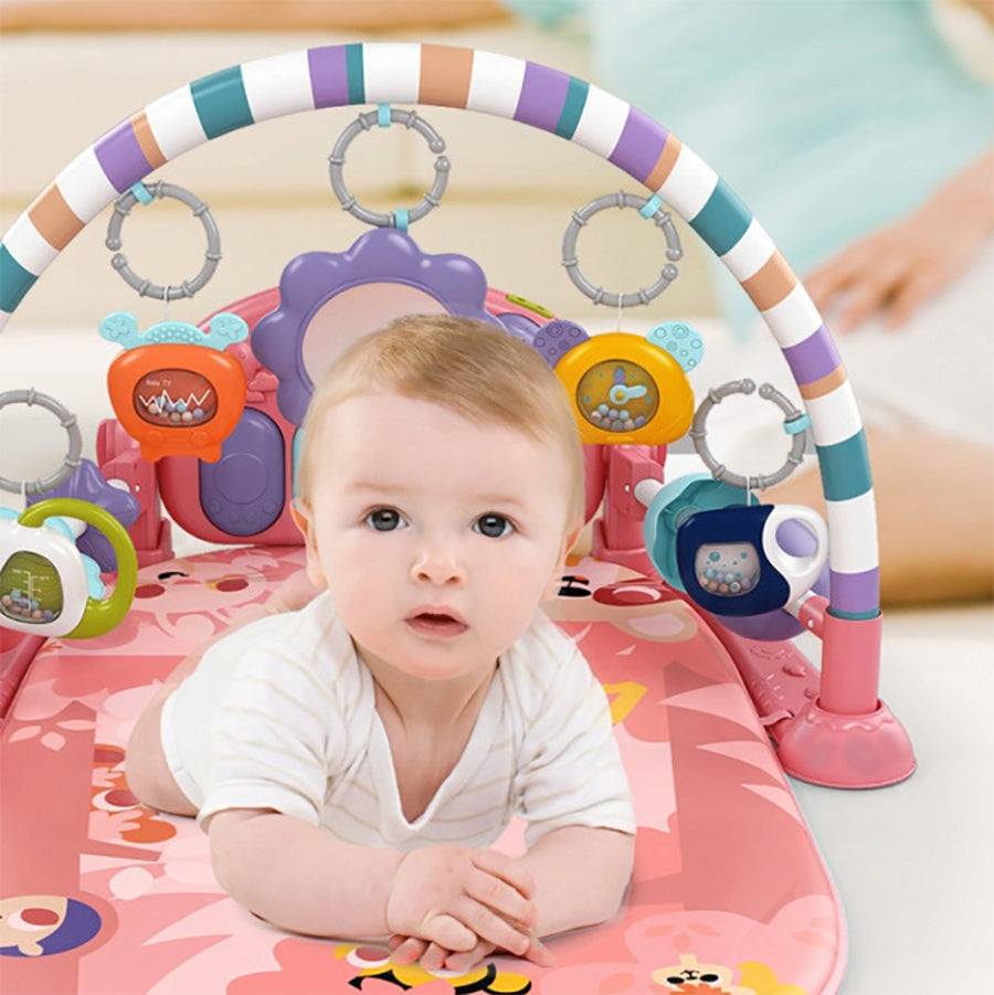 EDUCATIONAL MAT WITH PIANO LARGE INTERACTIVE RATTLE TEETHERS PINK Brand MalPlay