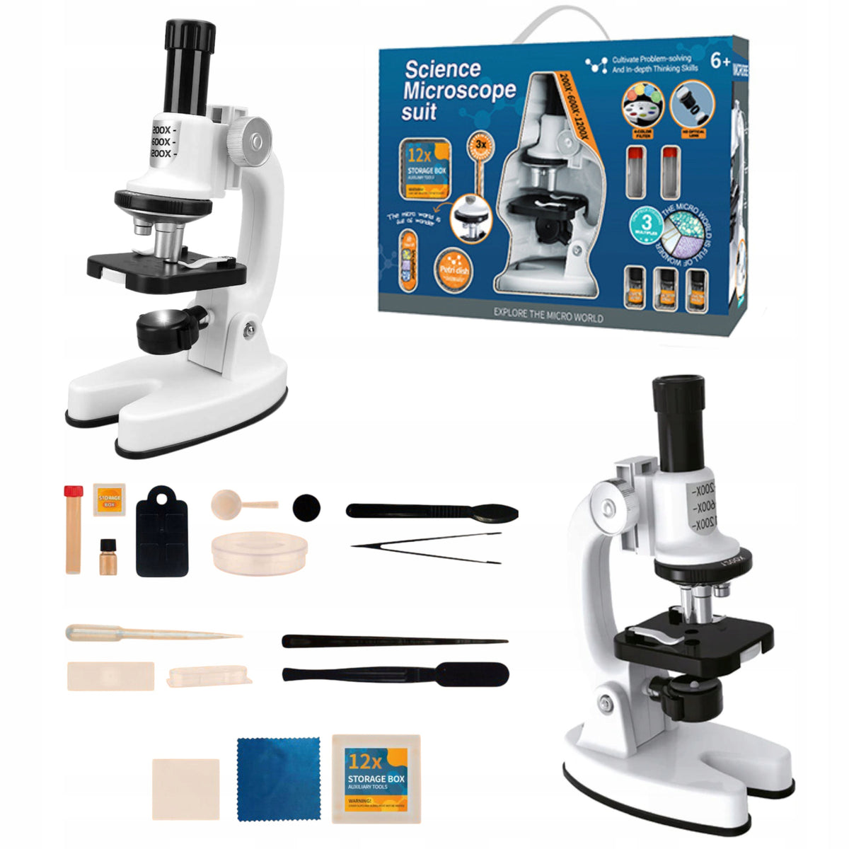 EDUCATIONAL MICROSCOPE FOR CHILDREN MAGNIFIER APPROXIMATION 1200x +ACCESSORIES SET Packaging status original