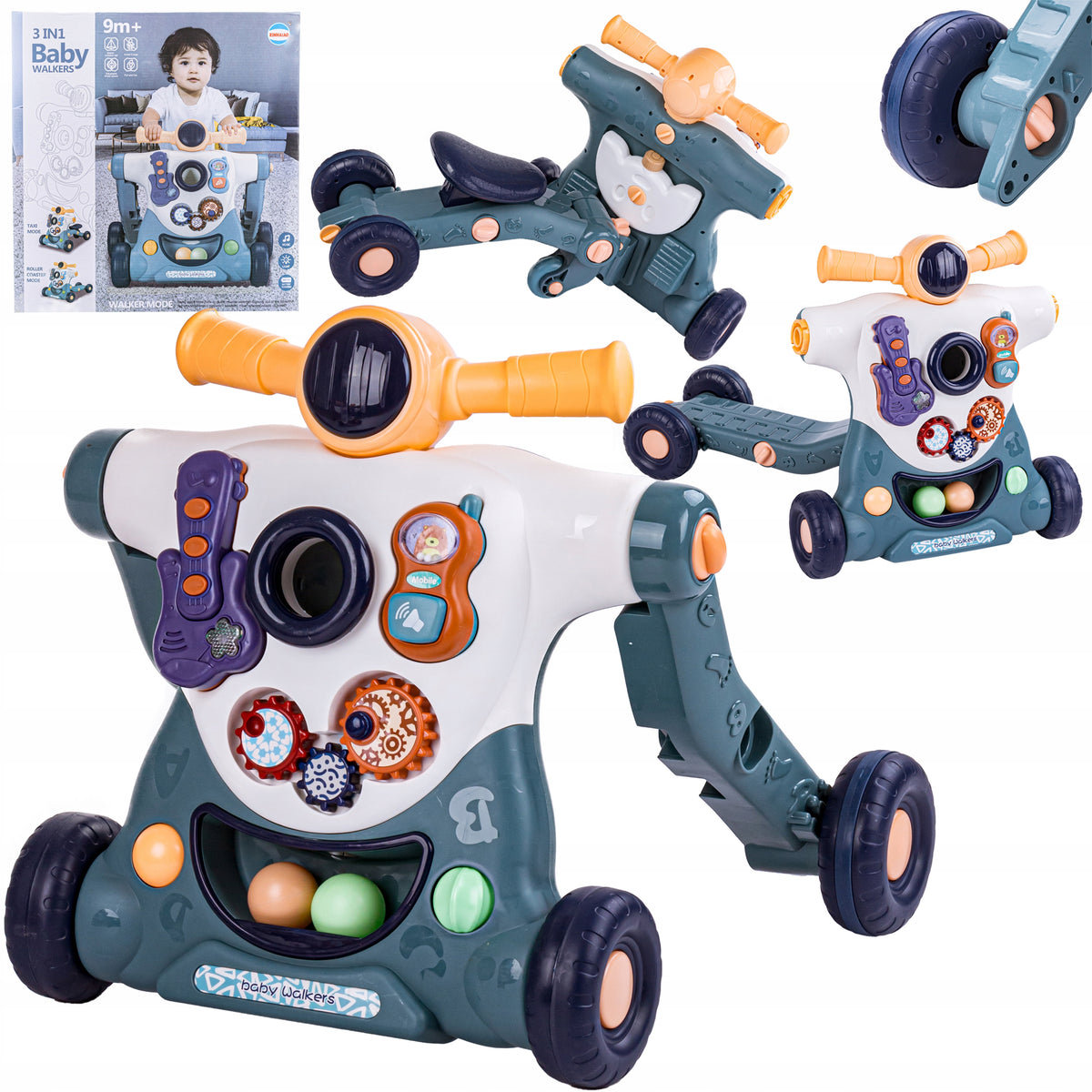 EDUCATIONAL PUSHER WALKER RIDING SCOOTER 3in1