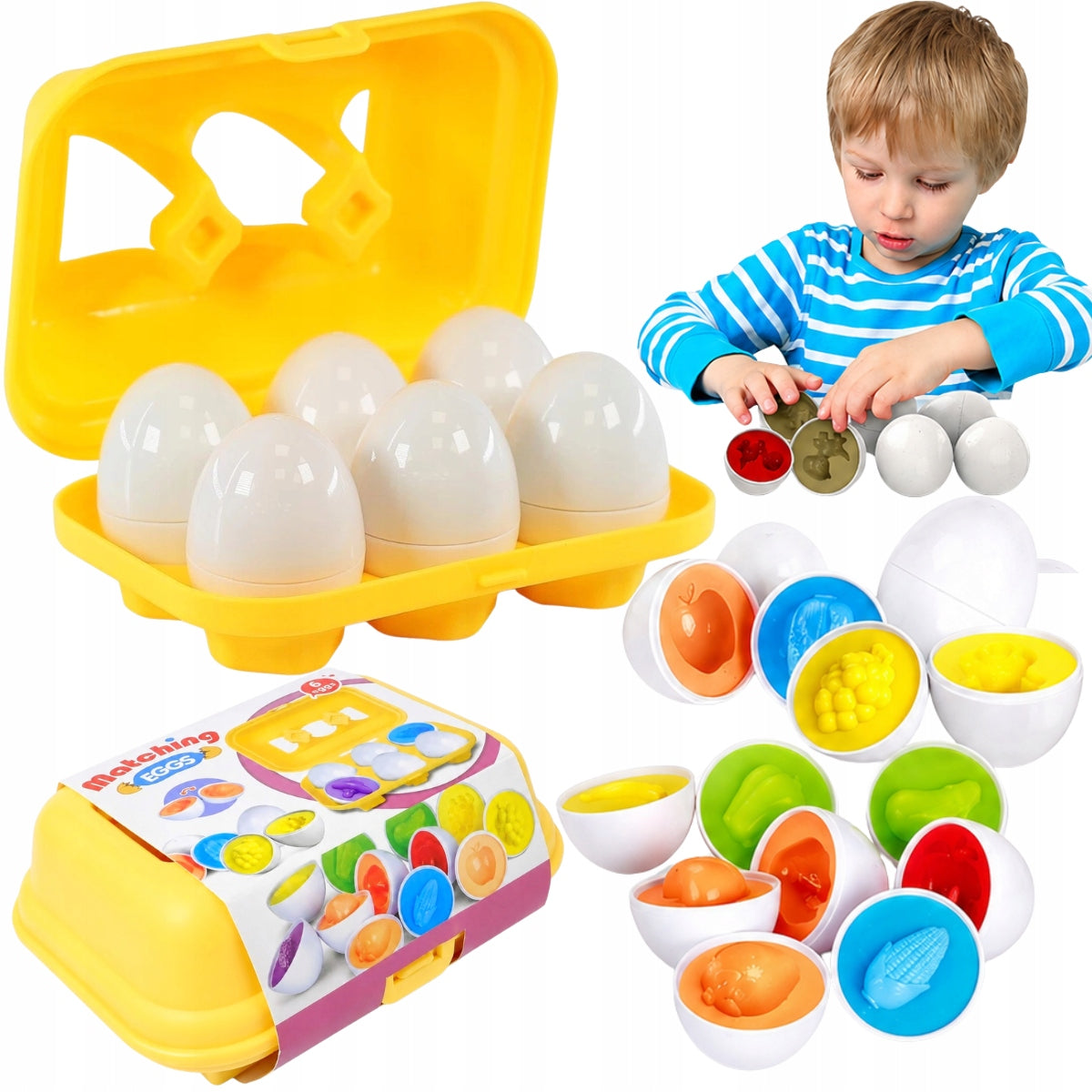 EDUCATIONAL PUZZLE LOGIC EGGS SMART SORTER SHAPES FRUIT MONTESSORI