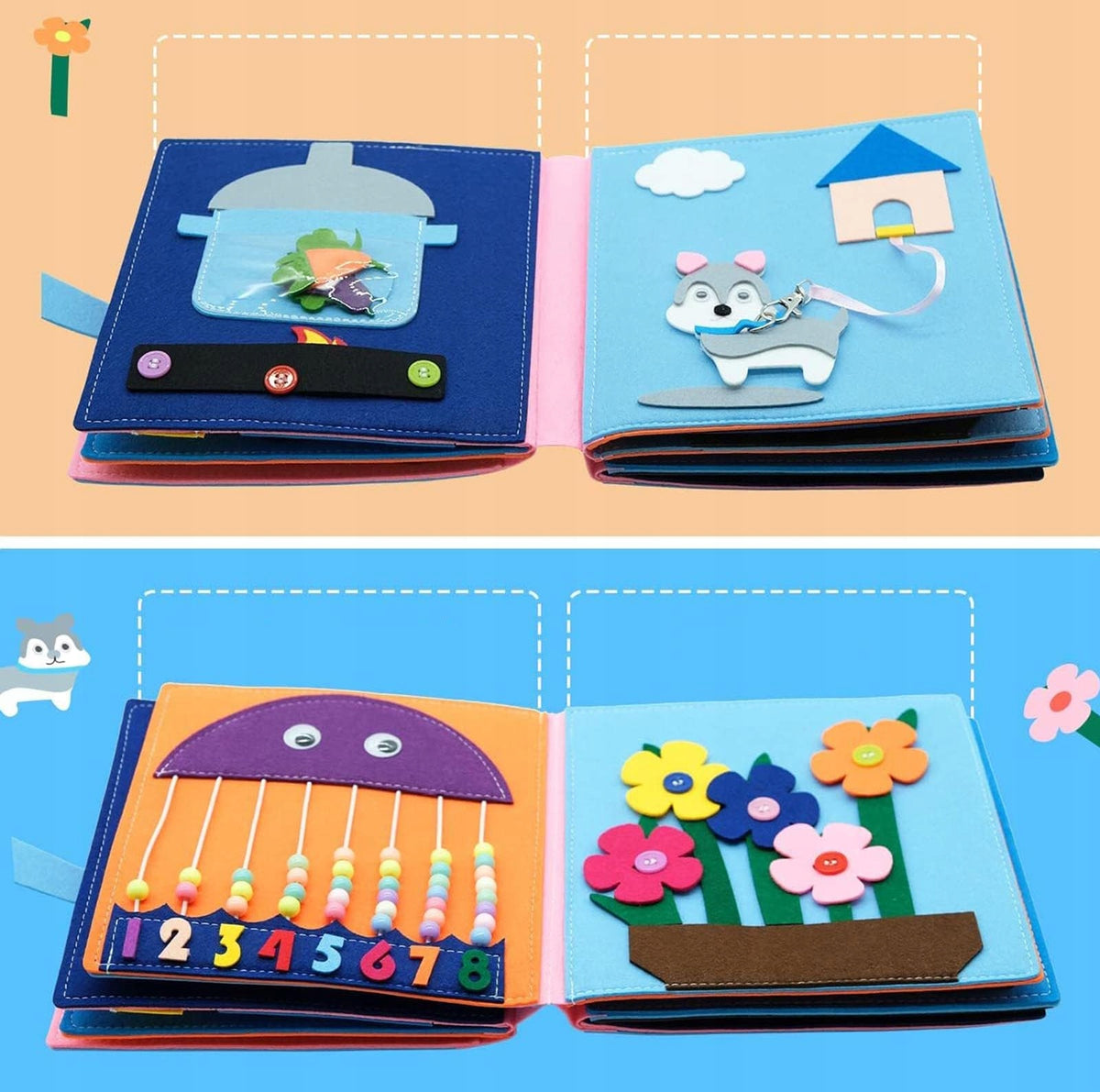 EDUCATIONAL QUIET 3D MONTESSORI EXERCISE BOOK WITH 12 FELT THEMES LARGE Packaging status original