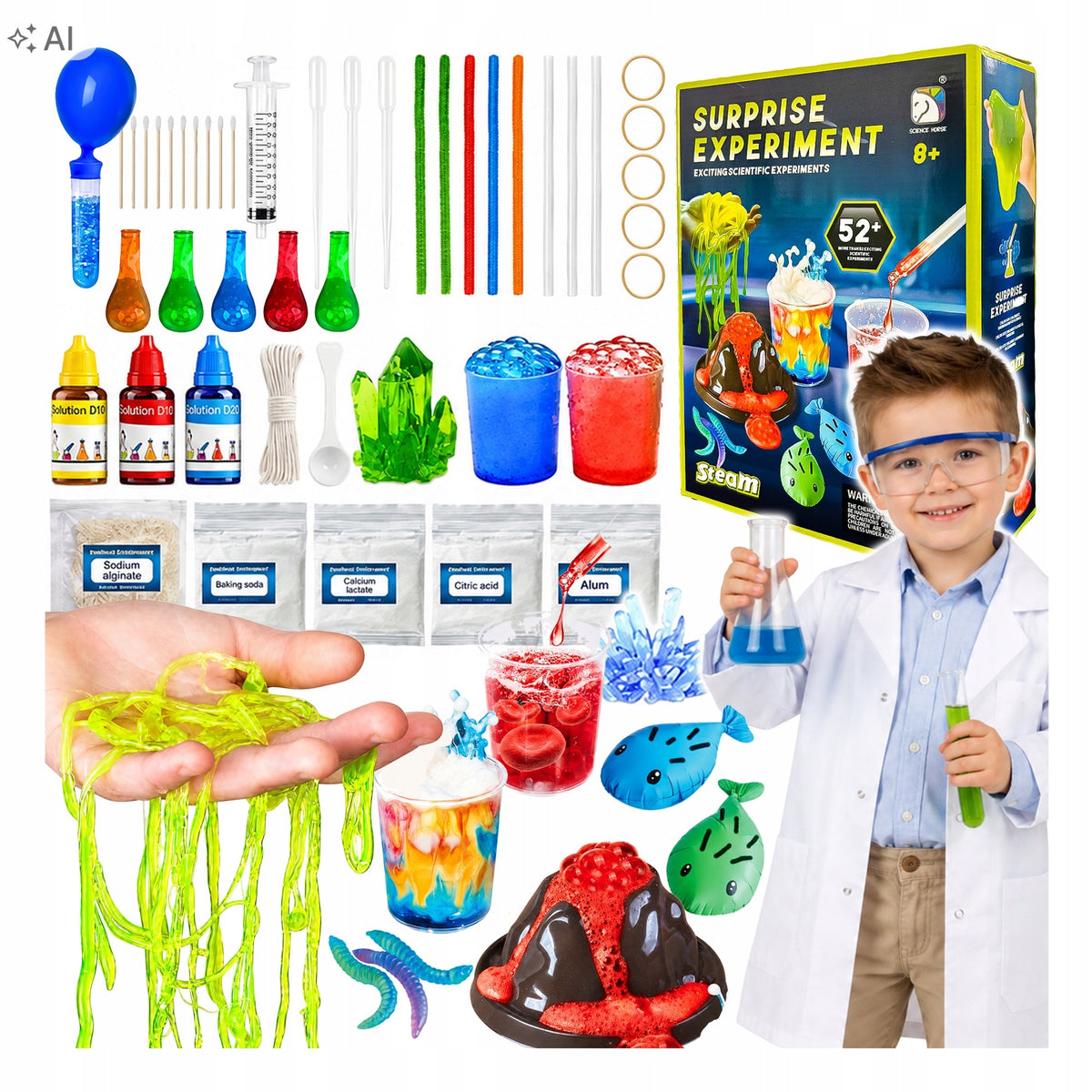EDUCATIONAL SET SMALL CHEMIST EXPLOSIVE VOLCANO 52 SCIENTIFIC EXPERIMENTS