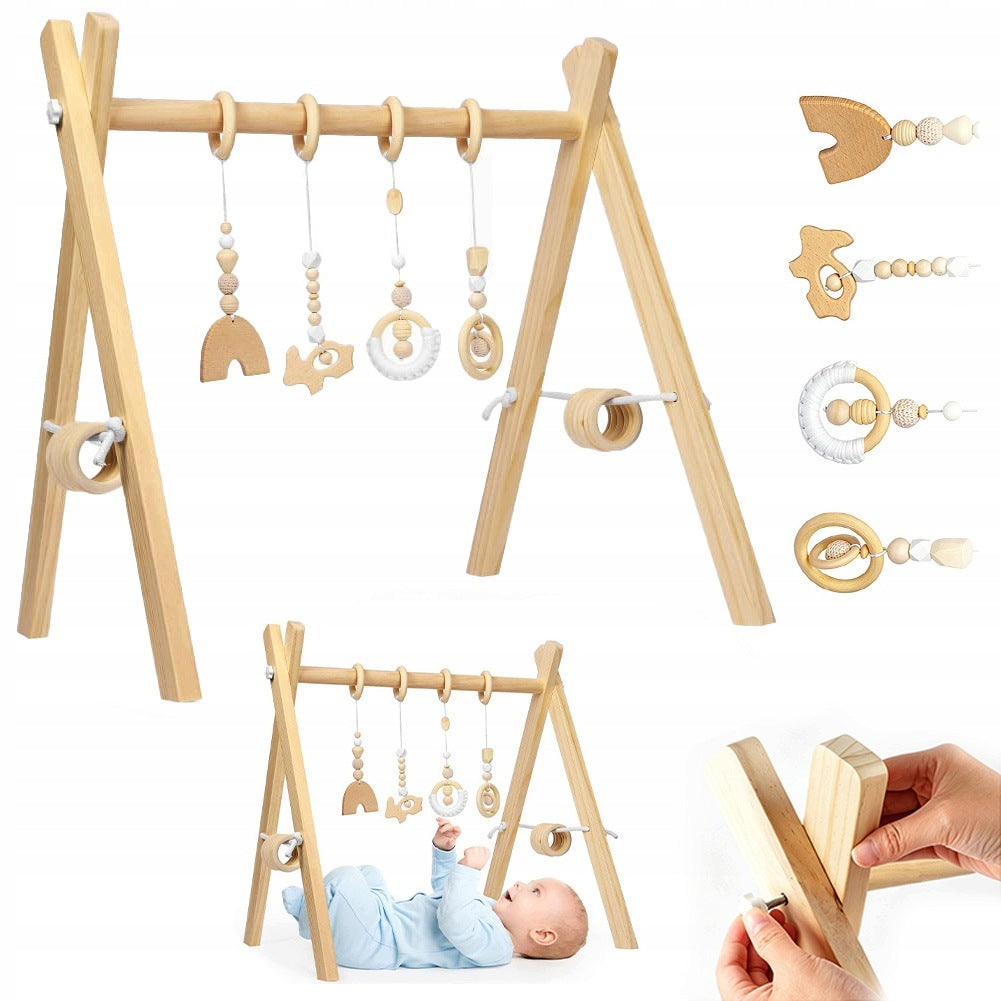 EDUCATIONAL STAND GYM NATURAL WOODEN BABY GYM WITH PENDANTS FOR CHILDREN