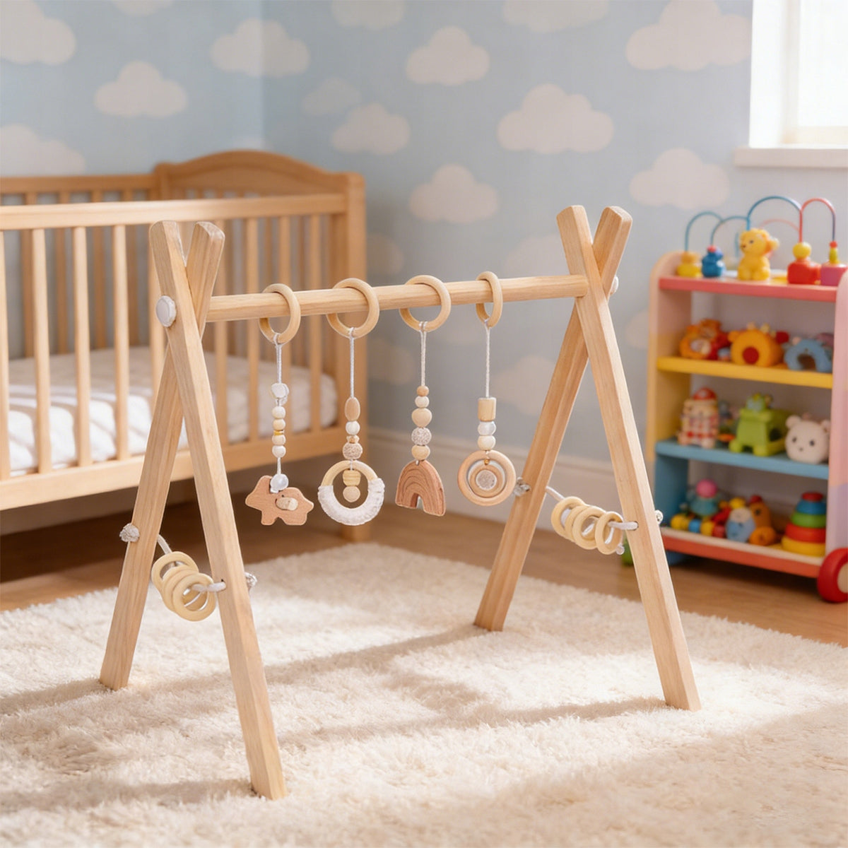 EDUCATIONAL STAND GYMNASTIC BABY GYM WOODEN FOR BABIES NATURAL Brand no brand