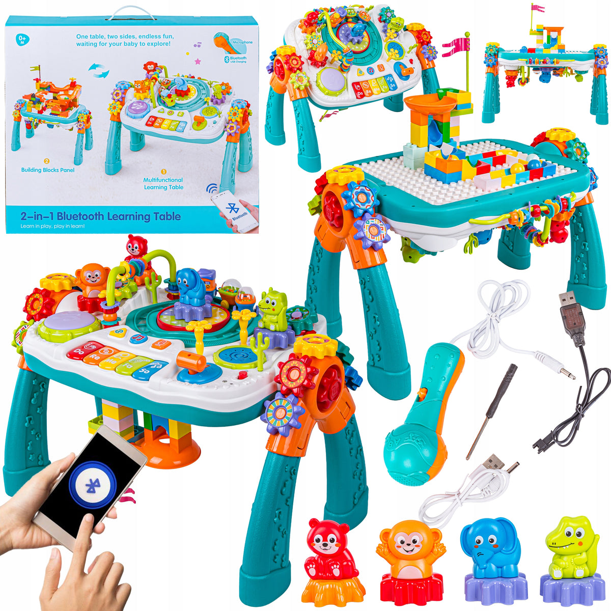 EDUCATIONAL TABLE 2IN1 Piano Microphone Blocks Queue BATTERY BLUETOOTH