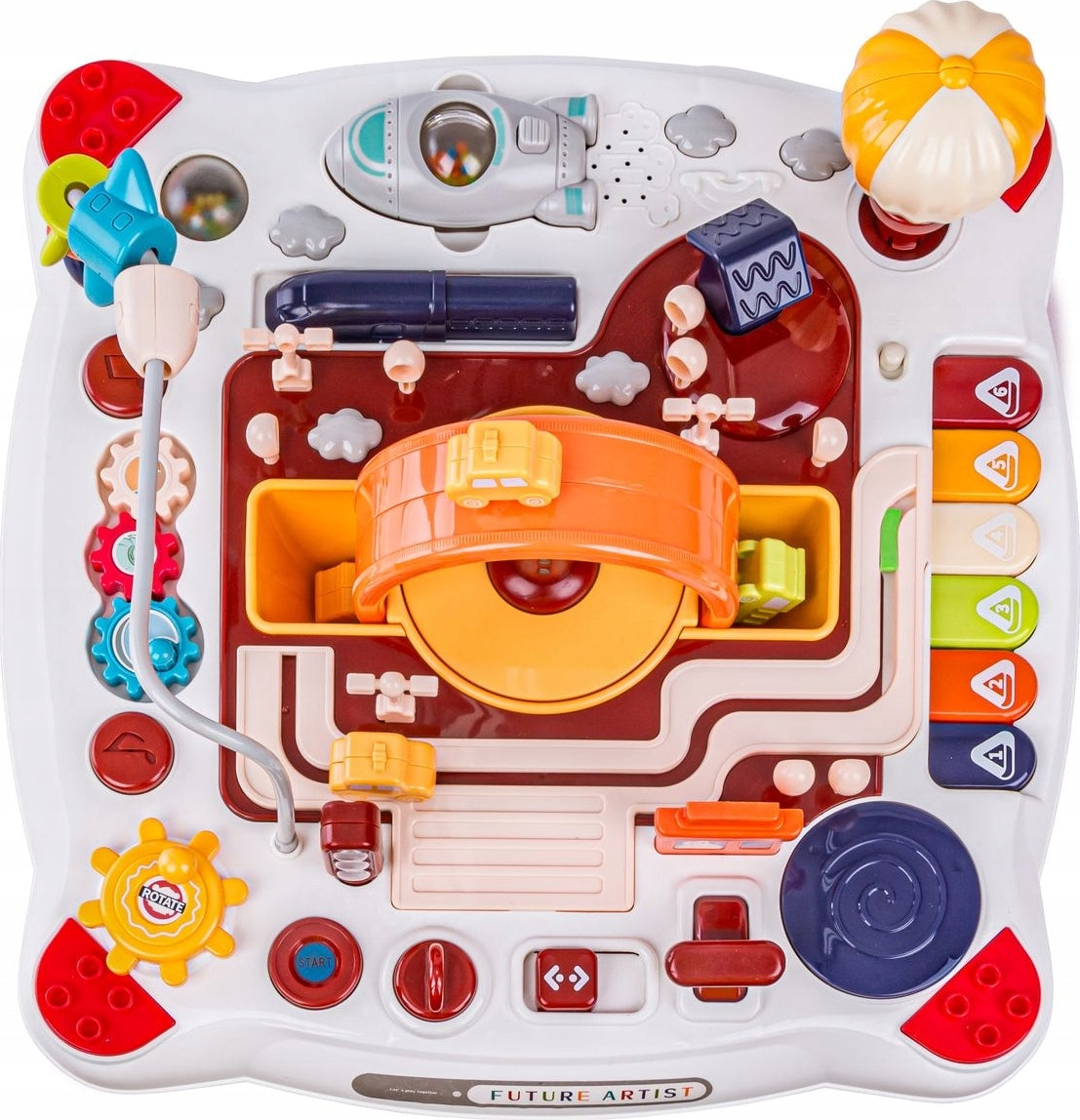 EDUCATIONAL TABLE 2IN1 VEHICLES WITH MINI ROCKET PIANO DOUBLE-SIDED TOP Brand no brand