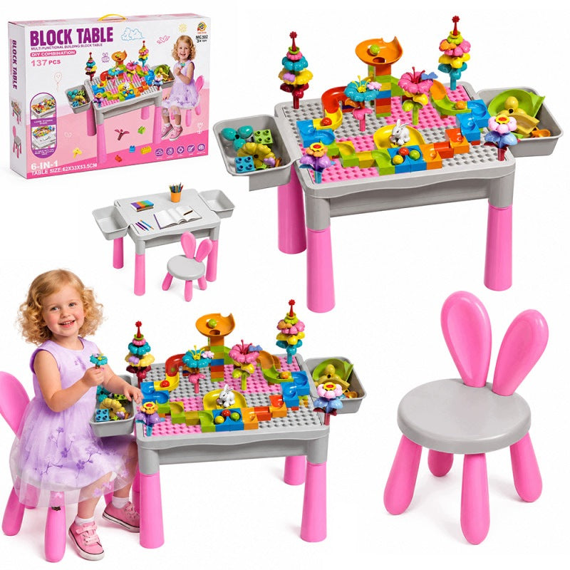 EDUCATIONAL TABLE CREATIVE 6IN1 HIGH CHAIR BLOCKS 137 EL. FOR GIRLS