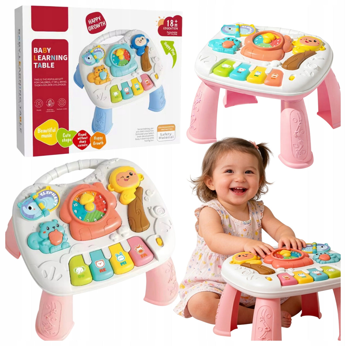EDUCATIONAL TABLE INTERACTIVE PIANO SOUNDS CLOCK PANEL TABLES LEARNING