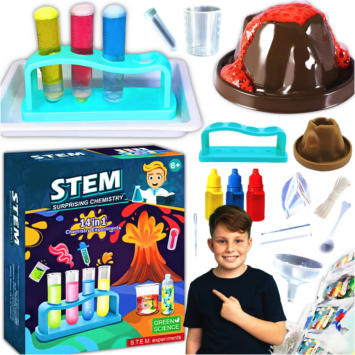 EDUCATIONAL TOYS SET OF 14 SCIENTIFIC EXPERIMENTS VOLCANO SMALL CHEMIST