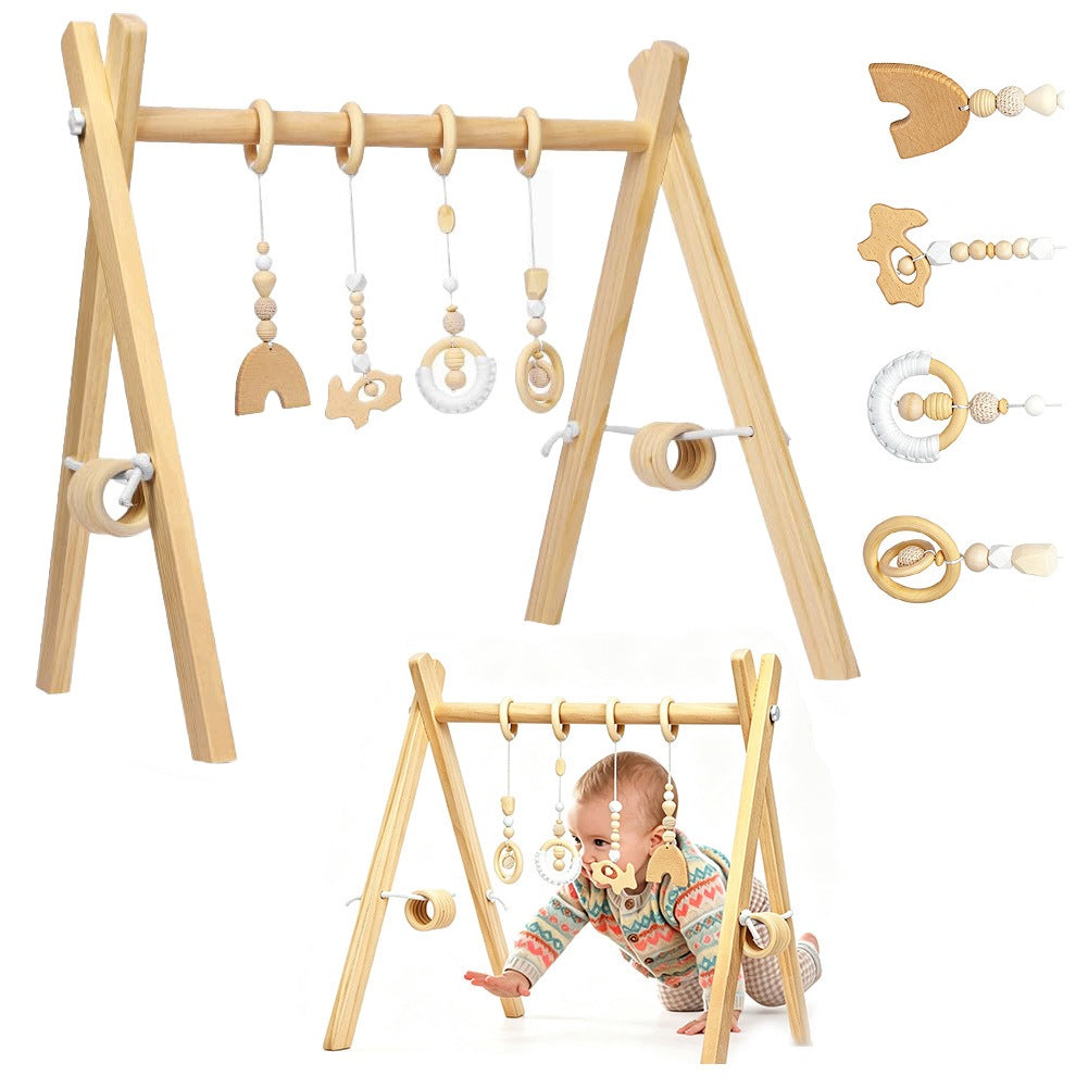 EDUCATIONAL WOODEN GYM STAND WITH PENDANTS FOR BABY NATURAL