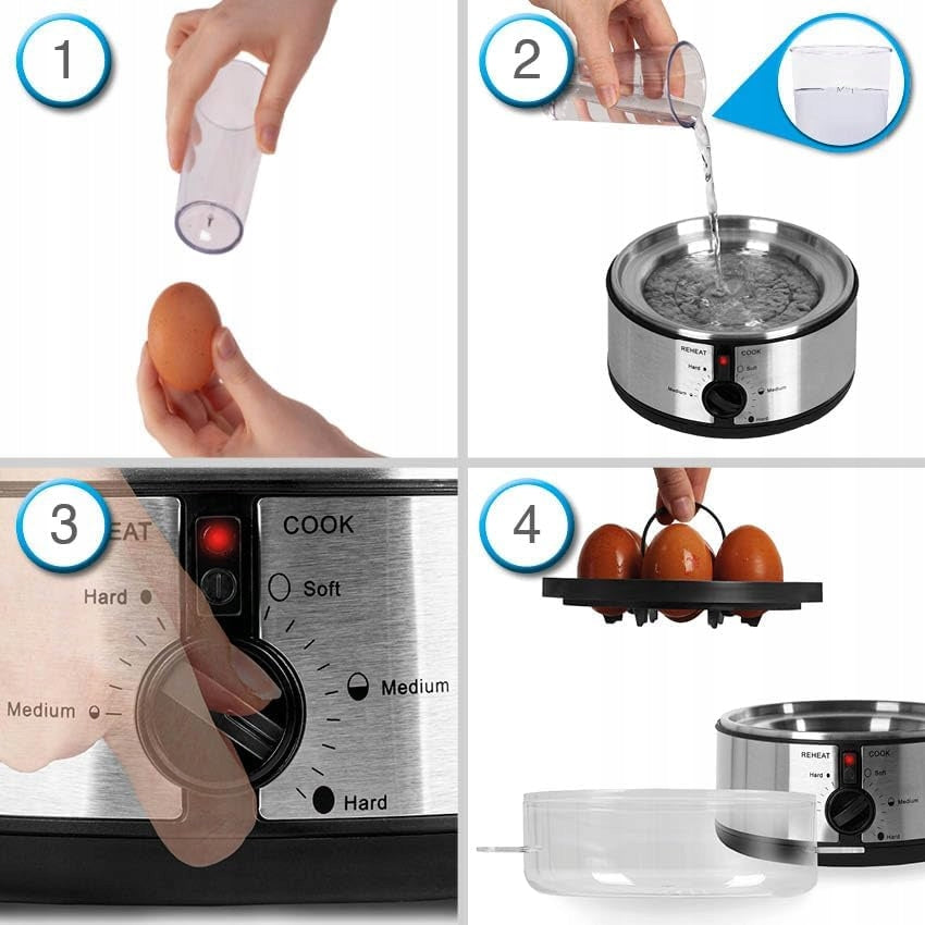 EGG COOKER 7 EGGS ADJUSTABLE SOFTNESS NEEDLE CUP STAINLESS STEEL Packaging status original