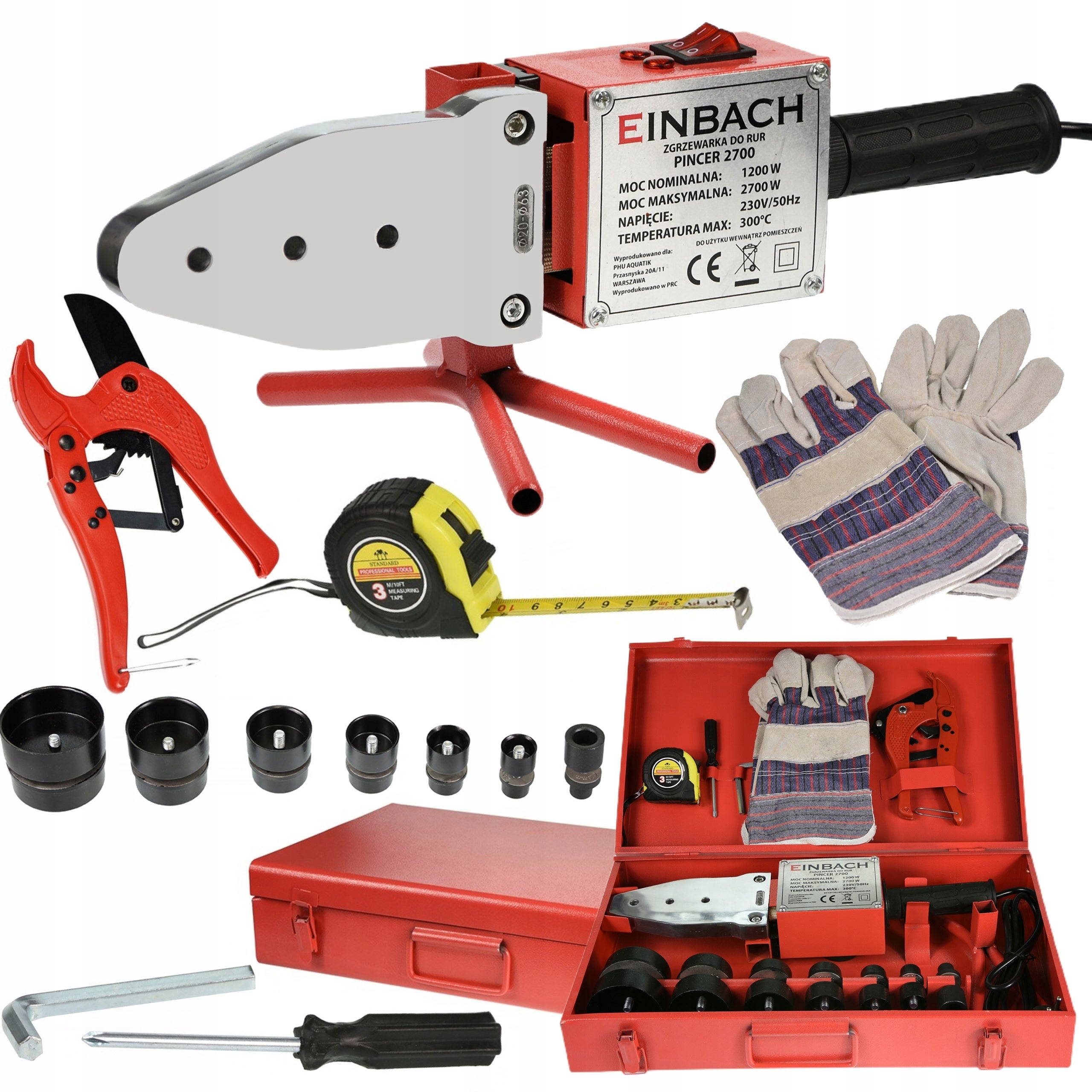 EINBACH WELDING MACHINE FOR PVC WELDING PIPES PP 2700W SET SUITCASE PINCER2700