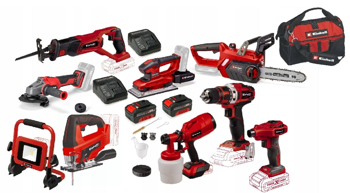 EINHELL POWER TOOL SET PXC 18V GRINDER 2X4AH SCREWDRIVER LAMP