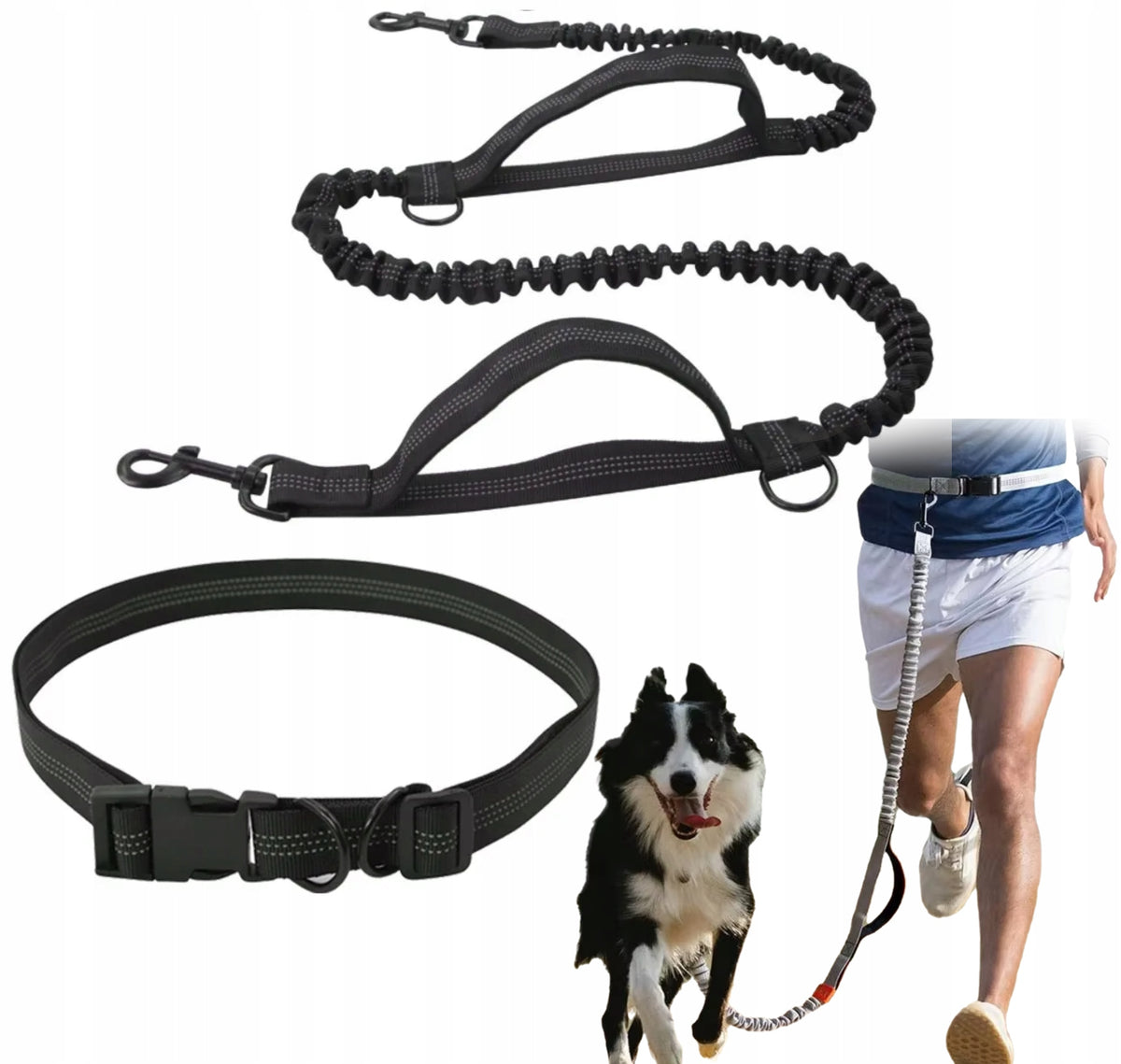 ELASTIC LEASH FOR RUNNING WITH SHOCK ABSORBER REFLECTIVE HIP BELT STRONG