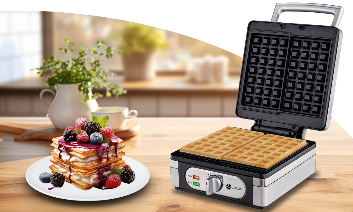 ELECTO 2000W WAFFLE MAKER WITH TEMPERATURE CONTROL 2 LARGE CRISPY WAFFLES XXL Packaging status original