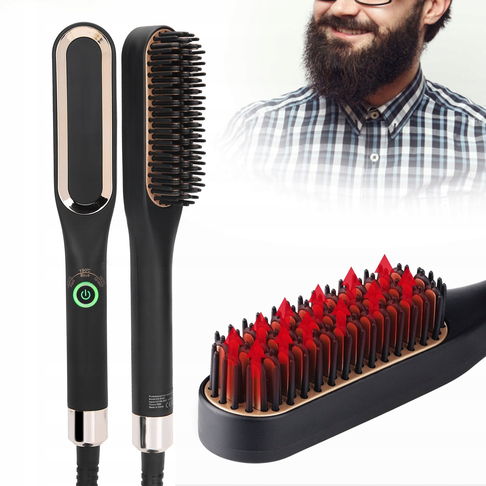 ELECTRIC BEARD AND HAIR STRAIGHTENER STYLING BRUSH FOR MEN