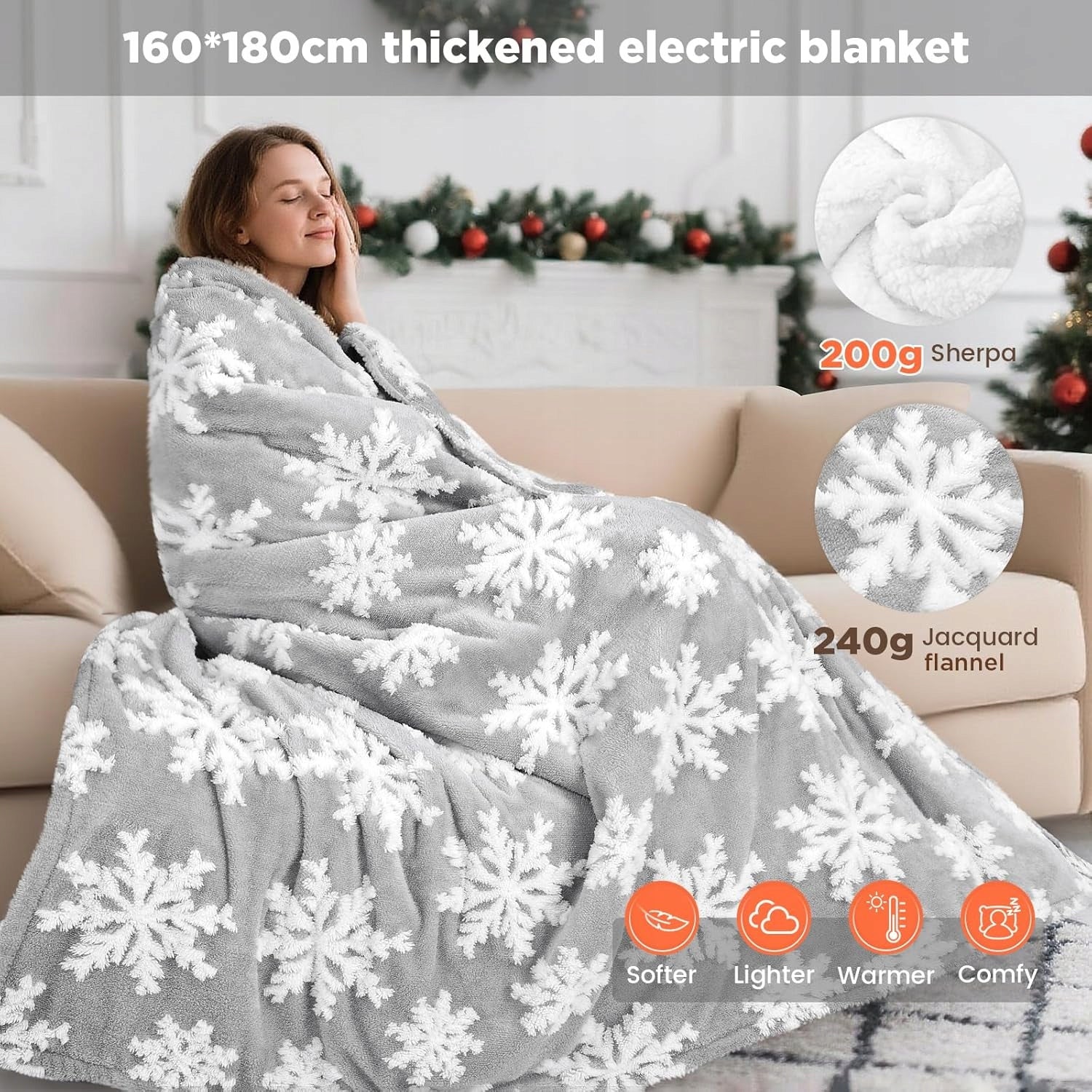 ELECTRIC BLANKET 160×180CM 10 HEAT LEVELS WITH TIMER PATTERN SNOWFLAKES Manufacturer code 5906663133480