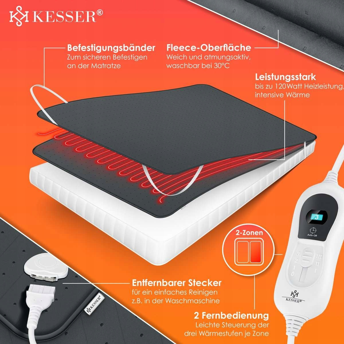 ELECTRIC BLANKET THERMAL HEATING ADJUSTMENT KESSER 150 X 80 CM Medical device no