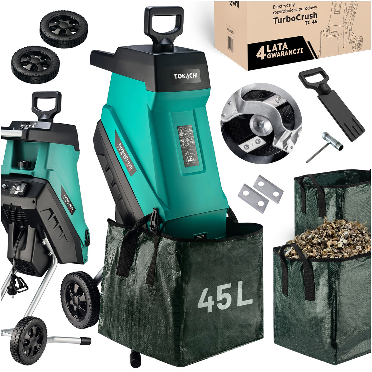 ELECTRIC CHIPPER FOR BRANCHES SMOOTHBORE STRONG TWO BAGS 45L