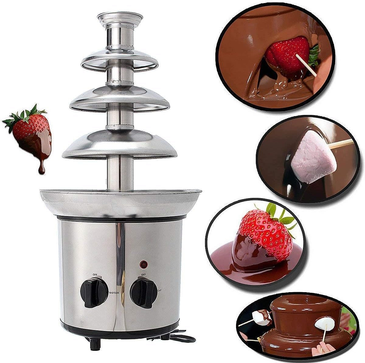 ELECTRIC CHOCOLATE FOUNTAIN 2000W 4 CASCADES STAINLESS STEEL Dominant color clear