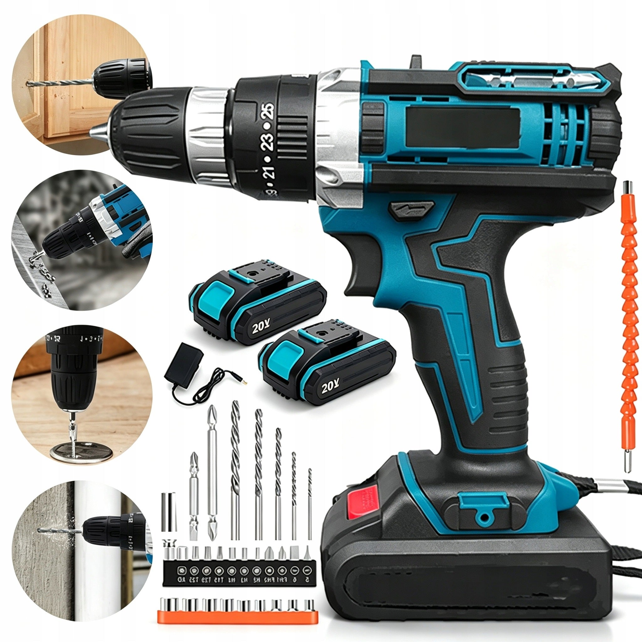 ELECTRIC DRILL WITH LED LIGHT 37 ACCESSORIES WOOD 20MM METAL 10MM
