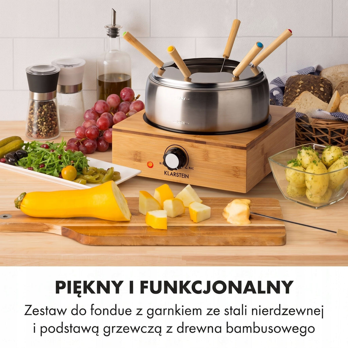 ELECTRIC FONDUE SET KLARSTEIN 800W POT STAINLESS STEEL WOOD Power rating 800 W