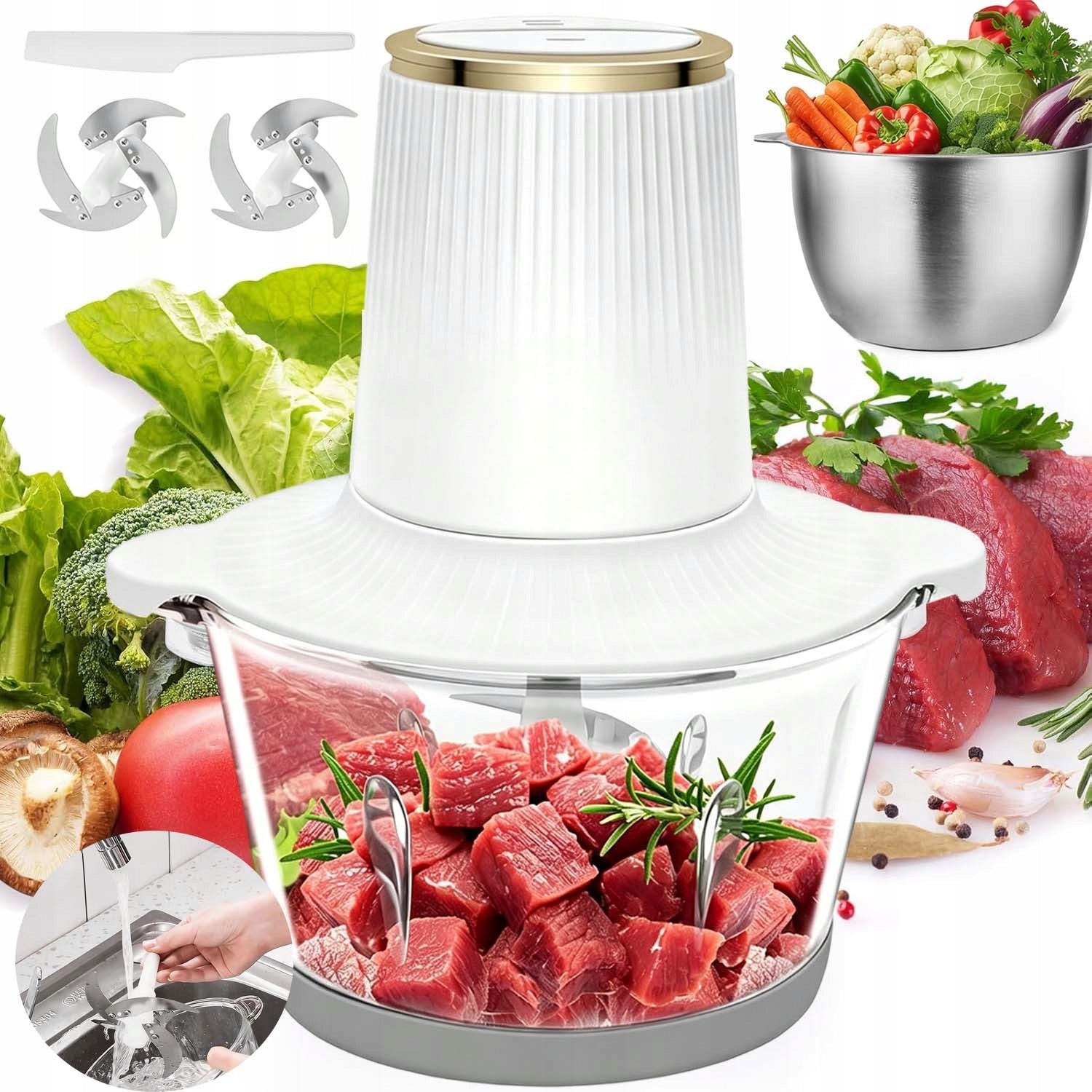 ELECTRIC FOOD SHREDDER MEAT VEGETABLE CHOPPER+2 BOWLS+2BLADES