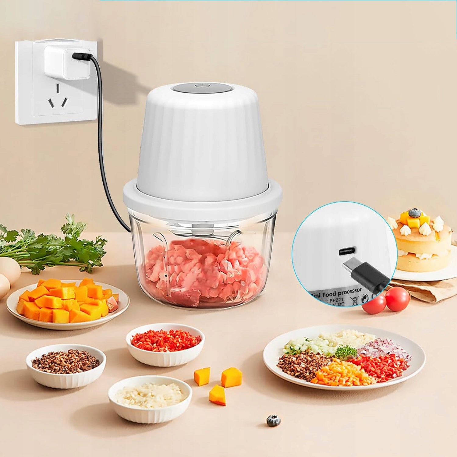 ELECTRIC FOOD VEGETABLE SHREDDER PORTABLE MULTIFUNCTIONAL Dominant color white