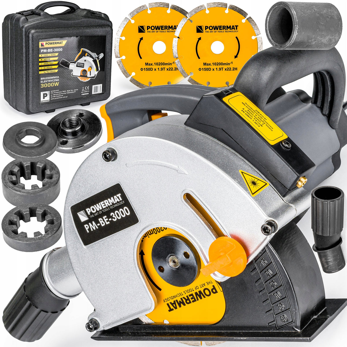 ELECTRIC FURROW FOR CONCRETE 3000W ADJUSTABLE 150mm + LASER 2X DISC