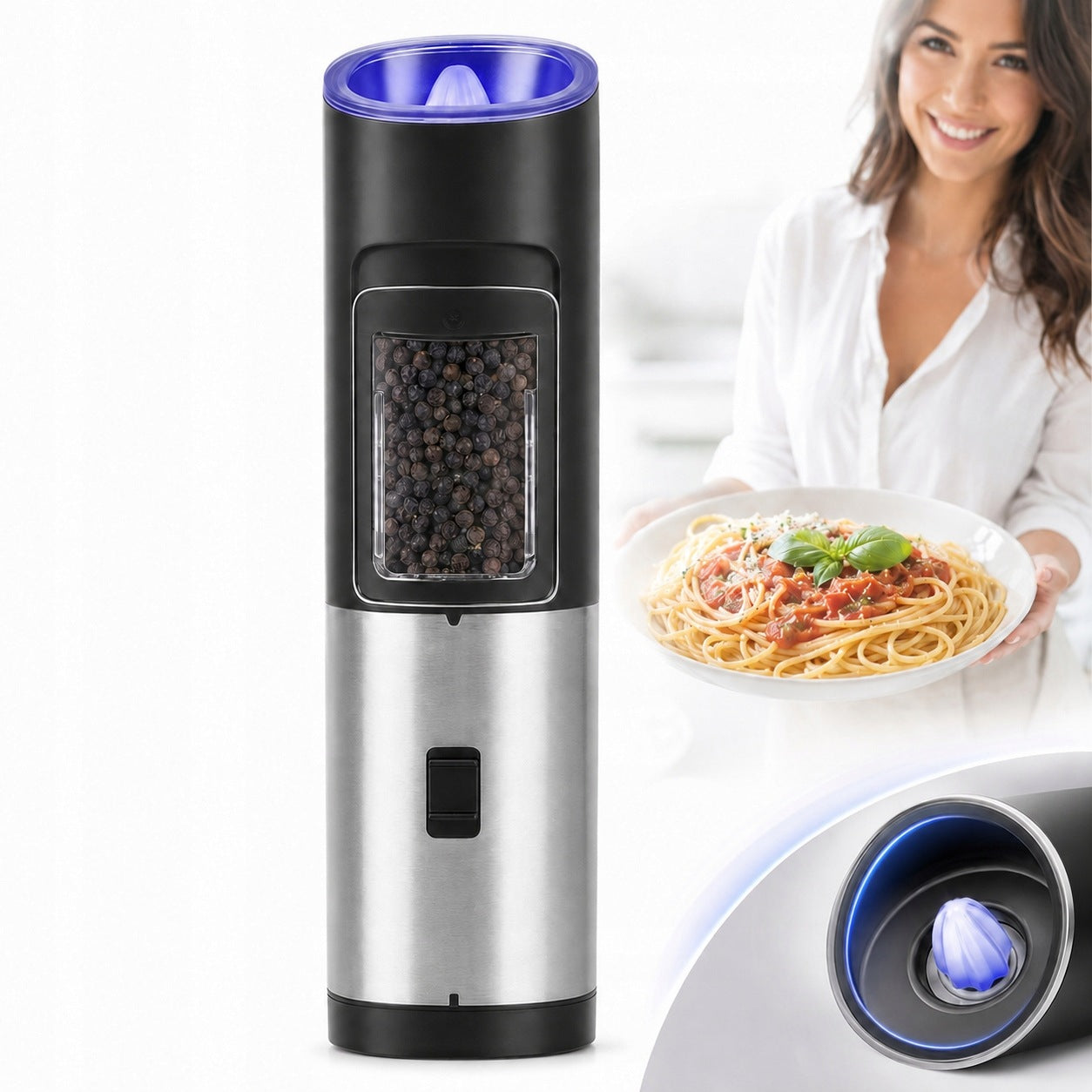 ELECTRIC GRAVITY GRINDER AUTOMATIC FOR SALT PEPPER LED ADJUSTMENT