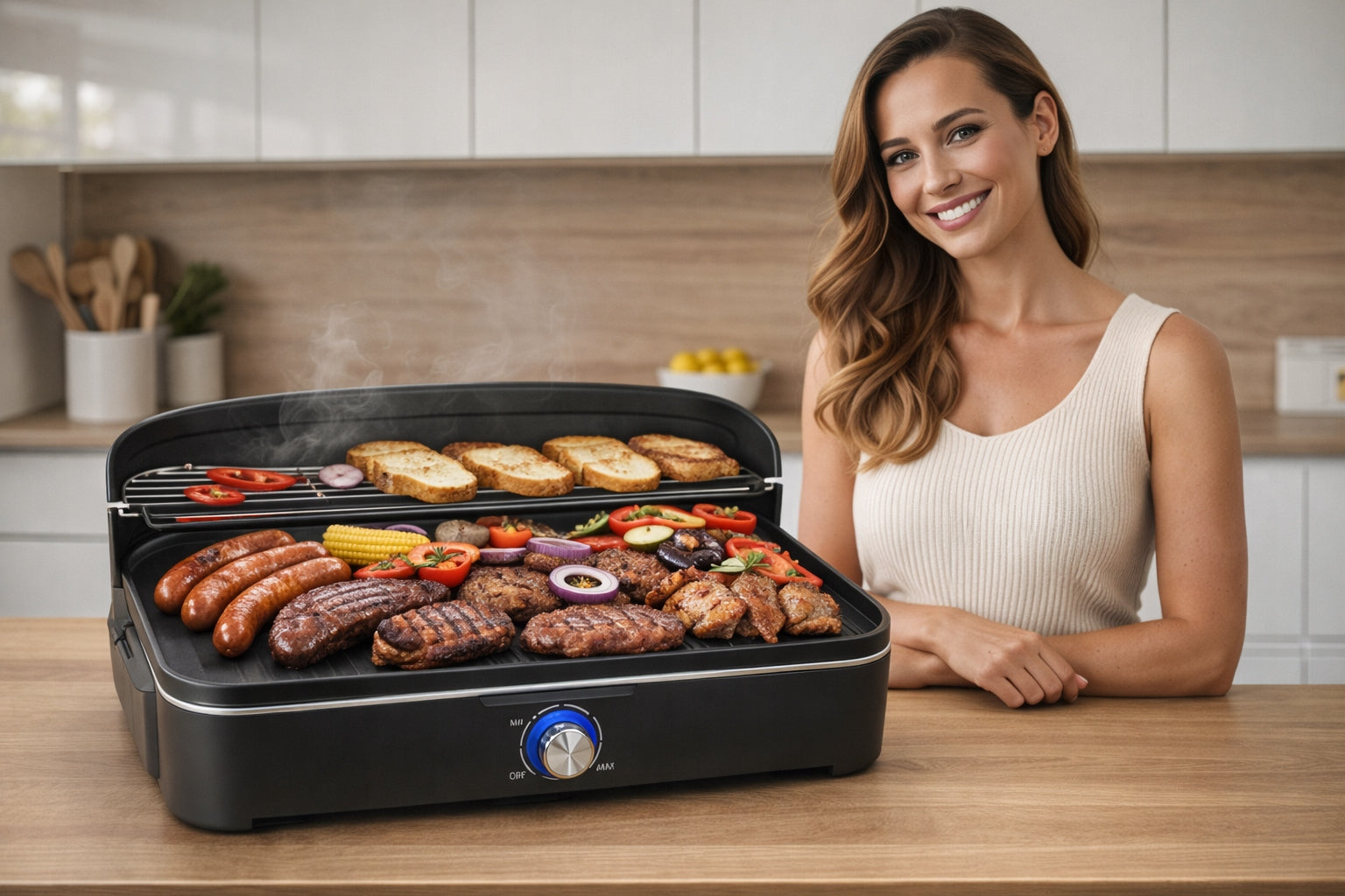 ELECTRIC GRILL 2IN1 STANDING TABLE TOP LARGE POWER 2200W PLATE 50x25cm Packaging status original