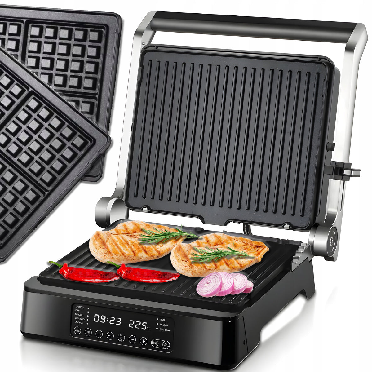 ELECTRIC GRILL FOR TOAST SANDWICH WAFFLES LARGE ROOMY 2000W SOLDINY Brand Syncra