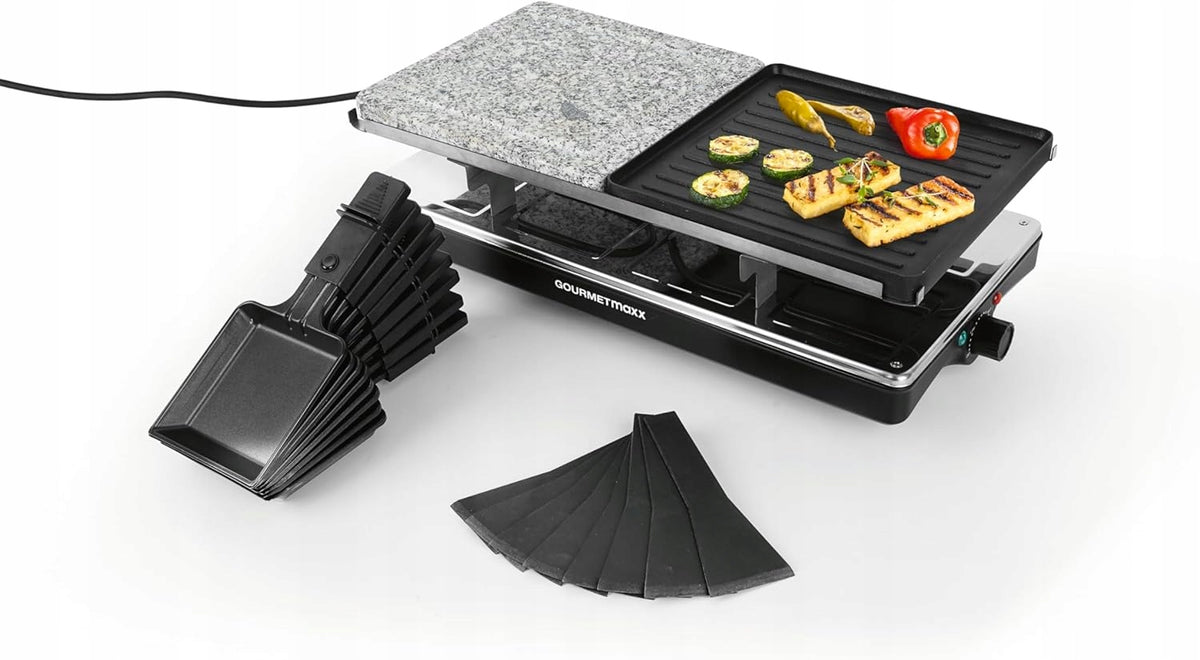 ELECTRIC GRILL RACLETTE LARGE STRONG 1400W PATENNETS SPATULAS 8 PEOPLE Brand Gourmetmaxx