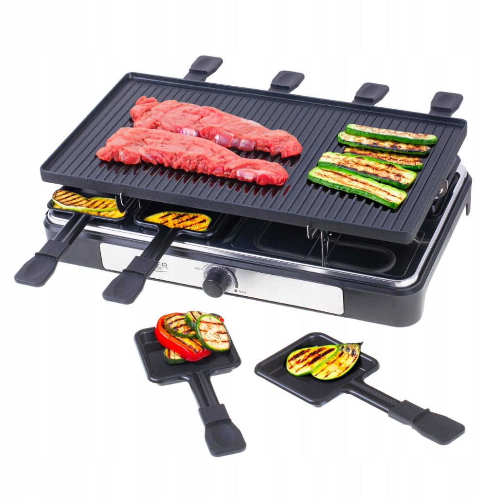 ELECTRIC GRILL RACLETTE LARGE XL 8 PEOPLE STRONG 1400W PATENLOINS SPATULAS Temperature control yes