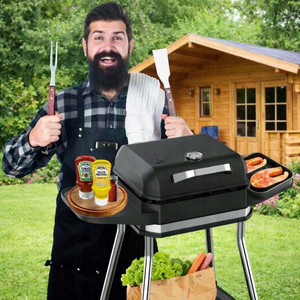ELECTRIC GRILL Smokeless GARDEN Standing 3050W 6in1 + COVER + THERMOMETER Dominant color black