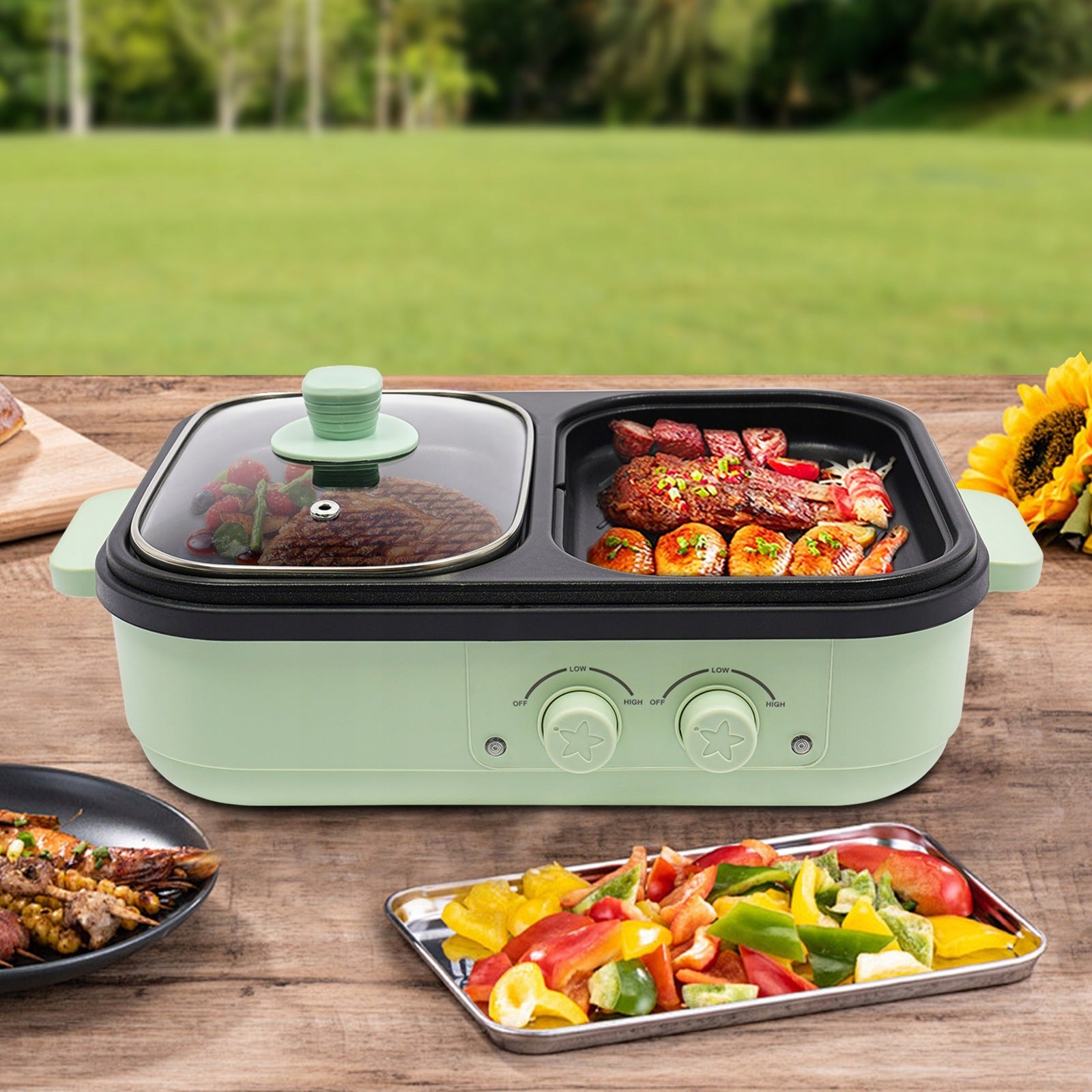 ELECTRIC GRILL WITH POT FOR HOT POT 2IN1 1300W 1L Brand no brand