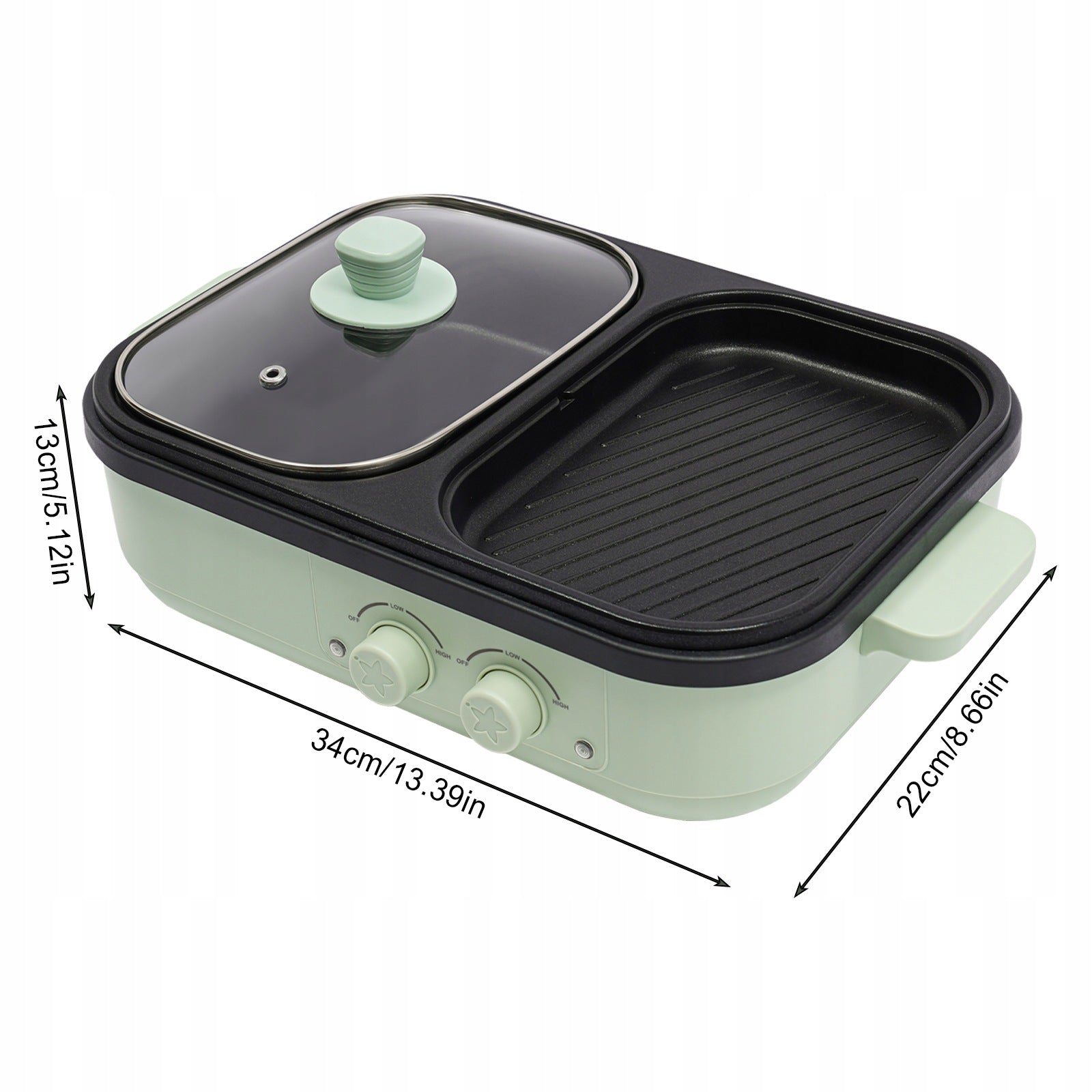 ELECTRIC GRILL WITH POT FOR HOT POT 2IN1 1300W 1L Dominant color green