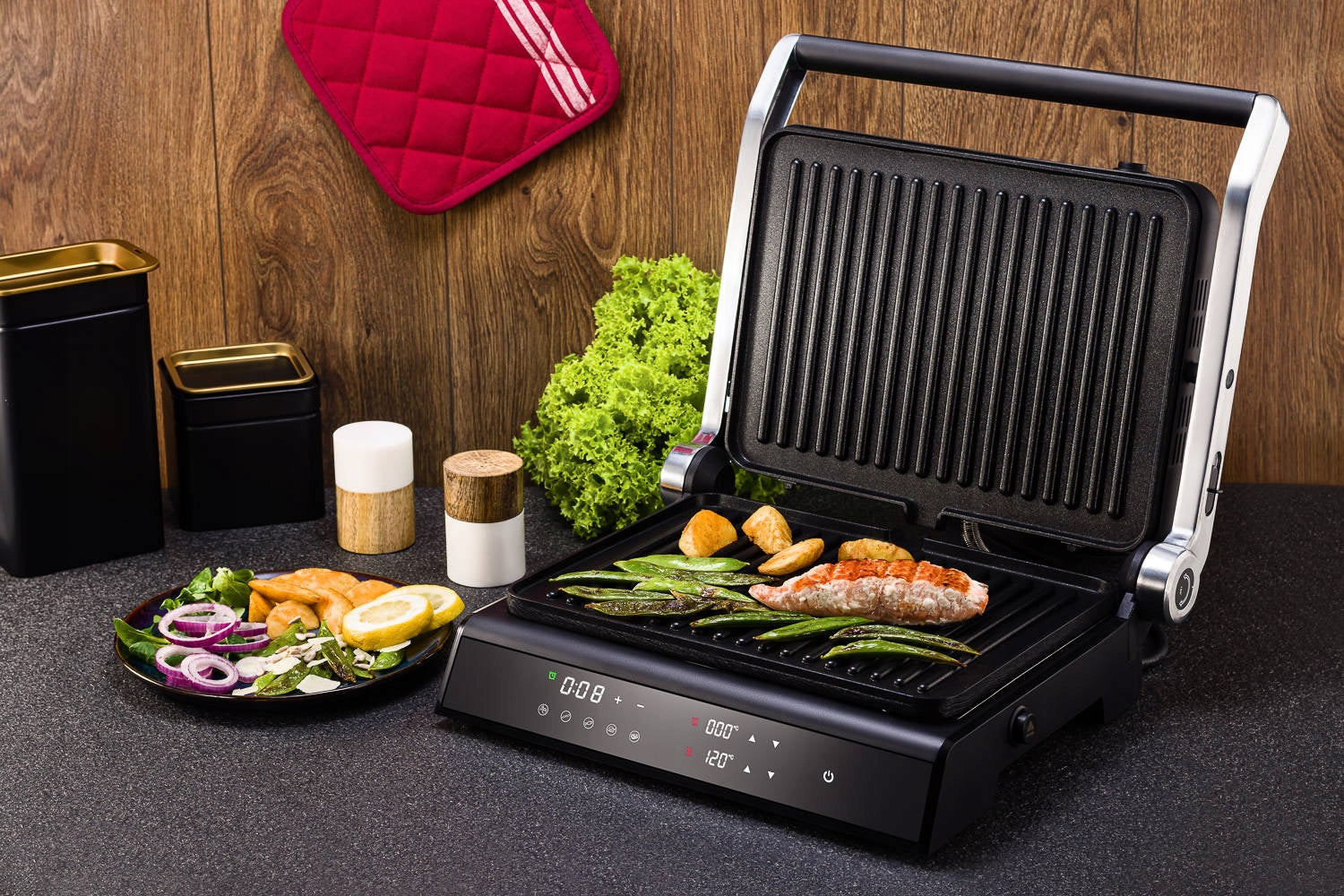 ELECTRIC GRILL WITH TEMPERATURE CONTROL 5 PROGRAMS FOLDING LED 2200W EAN (GTIN) 5904933520657