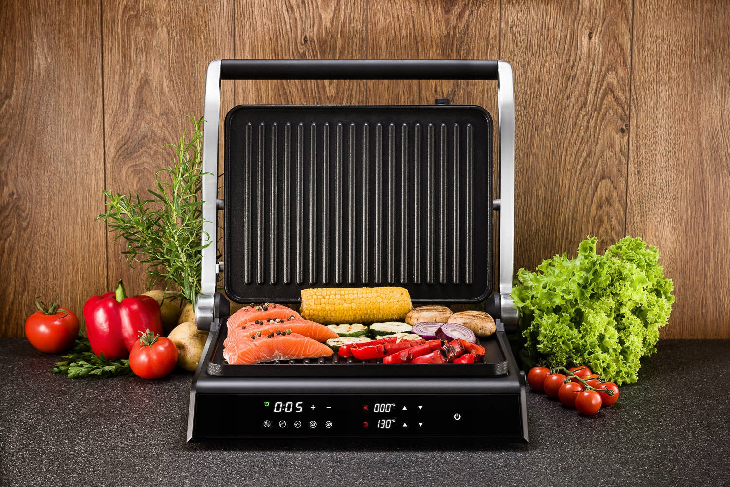 ELECTRIC GRILL WITH TEMPERATURE CONTROL 5 PROGRAMS FOLDING LED 2200W Manufacturer code TE-39