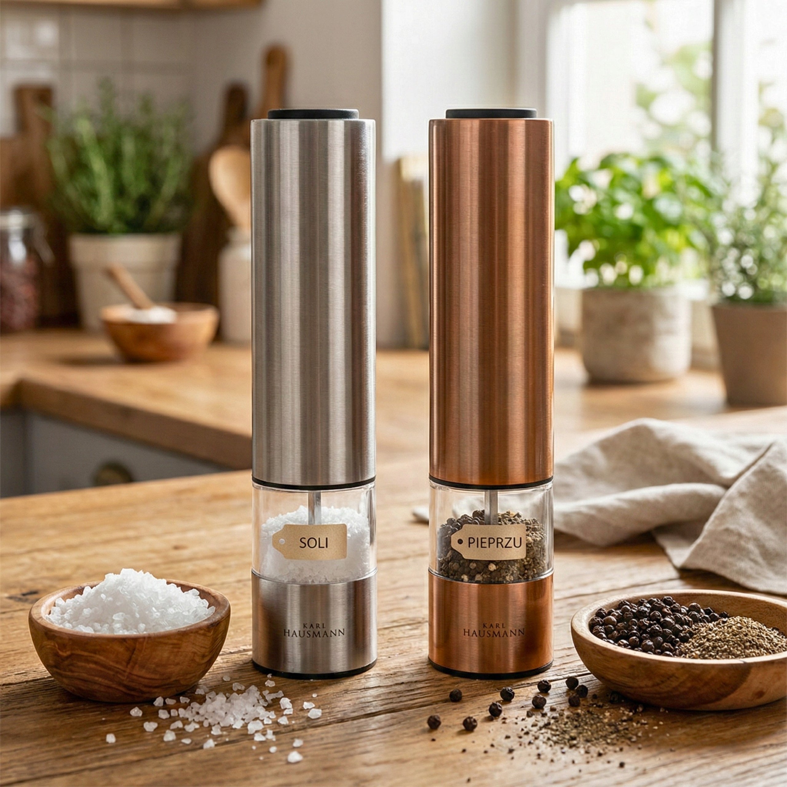 ELECTRIC GRINDER FOR SALT AND PEPPER STEEL SET OF 2pcs. Manufacturer code MŁYNEK ELEKTRYCZNY DO SOLI i PIEPRZU 2szt.