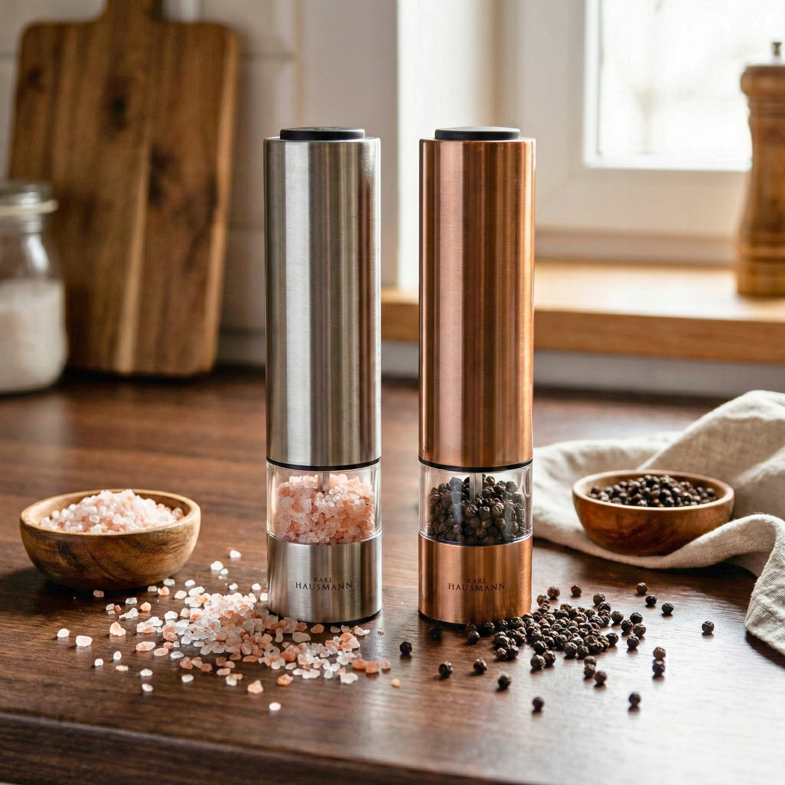 ELECTRIC GRINDER FOR SALT AND PEPPER STEEL SET OF 2pcs. Packaging status original