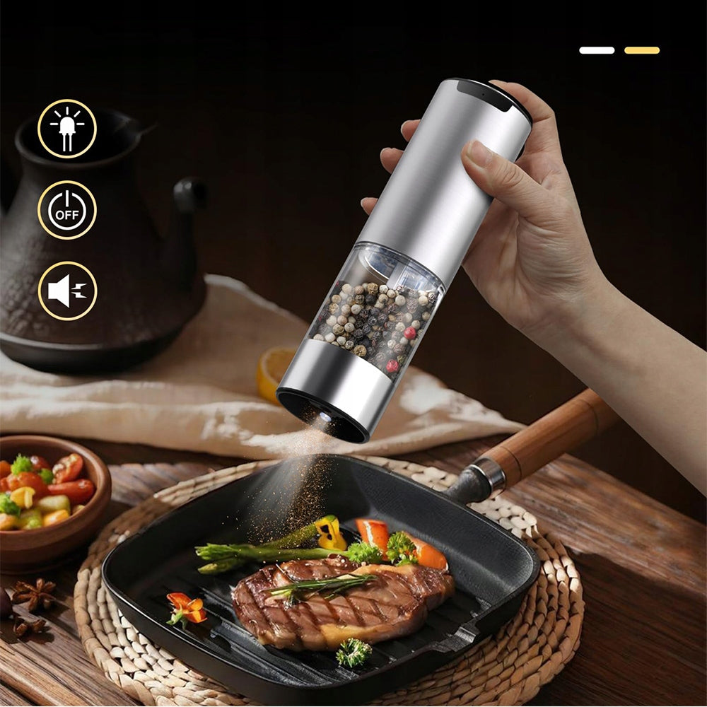 ELECTRIC GRINDER FOR SALT AND PEPPER USB SET OF 2 SILVER ADJUSTABLE Brand Bedee