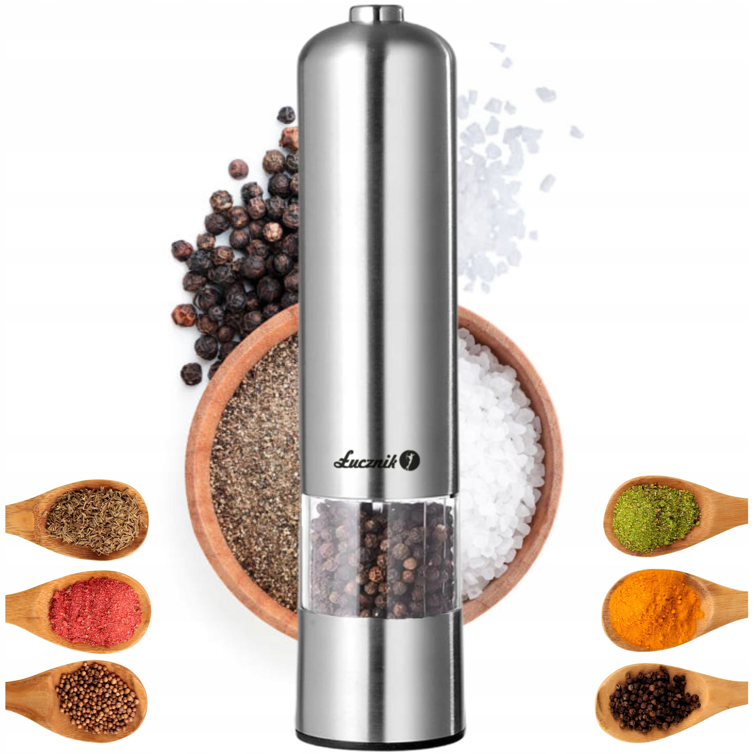 ELECTRIC GRINDER FOR SALT PEPPER SPICES GRINDING ADJUSTMENT ŁUCZNIK