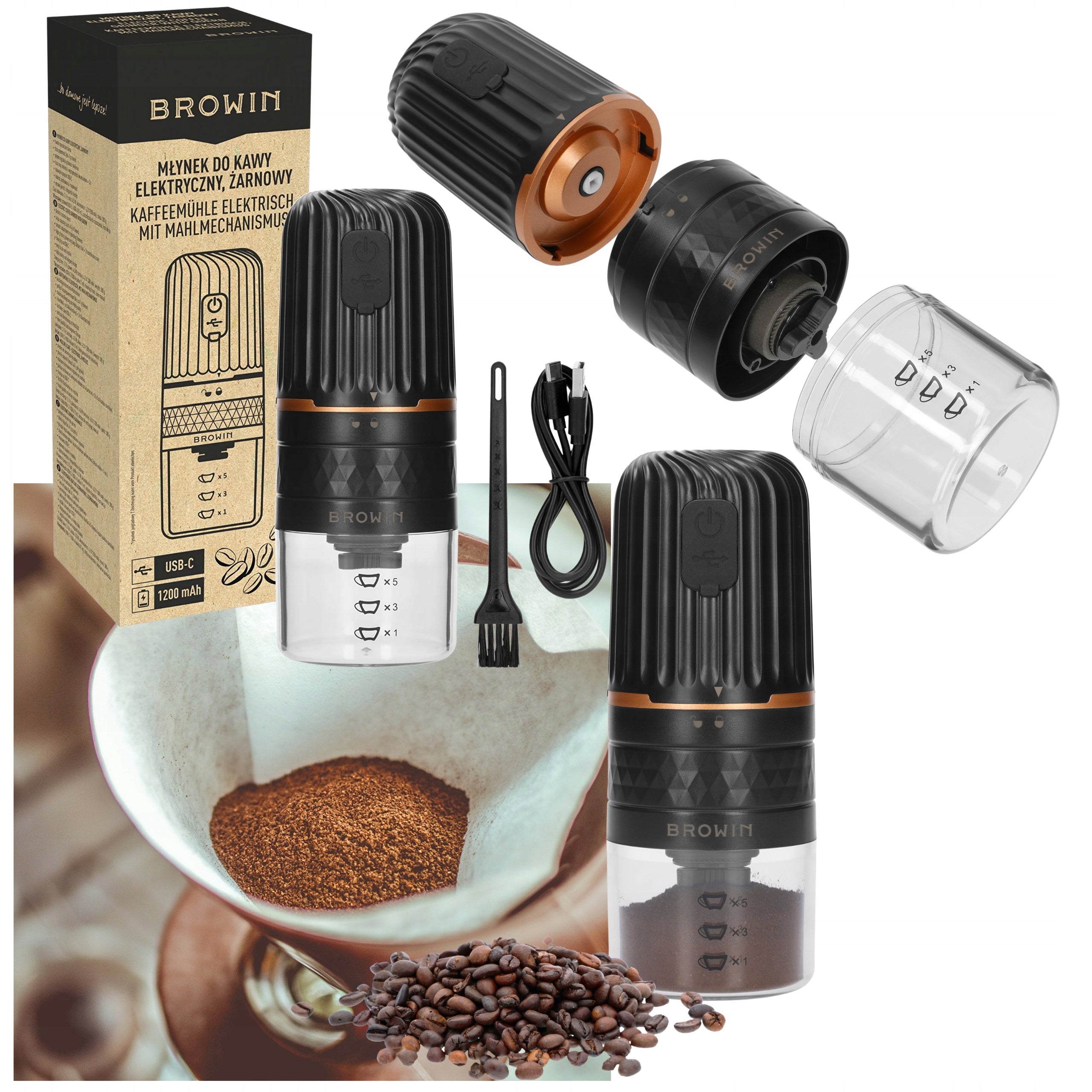 ELECTRIC GRINDER WIRELESS FILAMENT USB ADJUSTMENT MAX COFFEE AROMA!