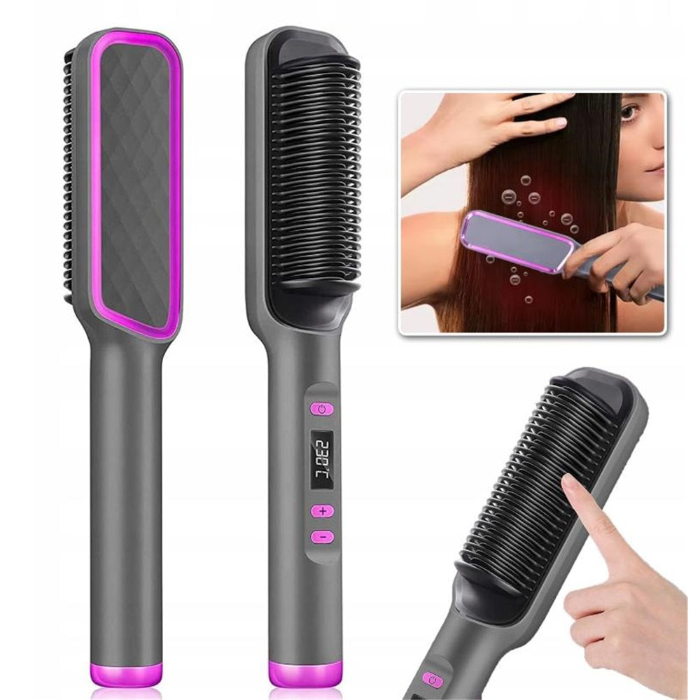 ELECTRIC HAIR STRAIGHTENING BRUSH IONIZATION DISPLAY LCD 2IN1