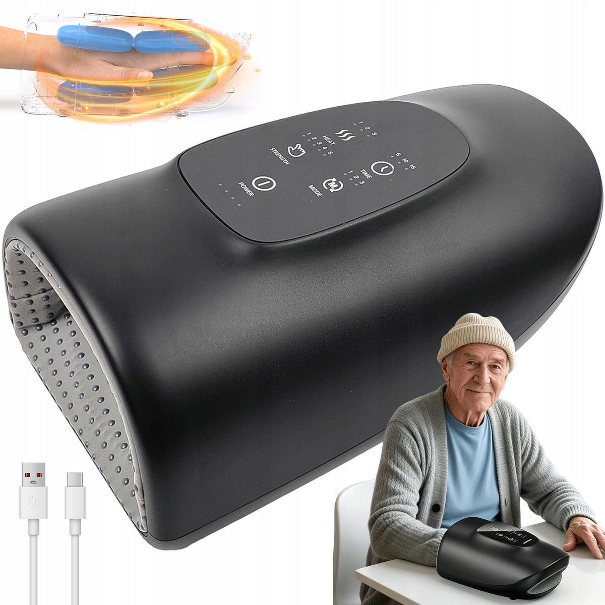 ELECTRIC HAND MASSAGER 2000MAH 3 TIMER MODES 5/10/15MIN BLACK